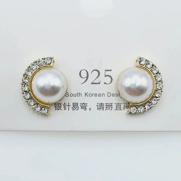 🍂 Geometric Semicircle Shape Pearl Stud Earrings For Women, FB16FA1059 - Picture 5 of 5